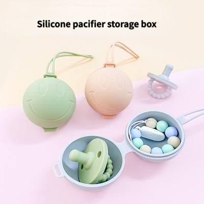 Boîte à sucette en silicone avec lanière anti-poussière, boîte de rangement pour bébé, apaisant, visage souriant