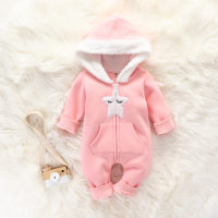 Baby Cute Furry Star Moon Printed Hooded Jumpsuit  Style 3