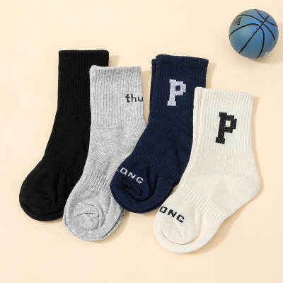 4-piece Pure Cotton Letter Pattern Knee-high Socks