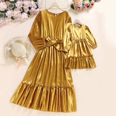 Mom Baby Clothes Elegant Solid Color Long Dress