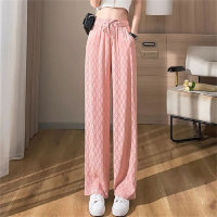 Ice silk casual wide-leg trousers, high-waisted, slim and thin, loose and drapey floor-length trousers  Pink