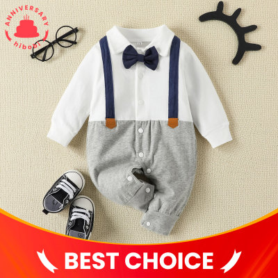 Baby Bowknot Decor Patchwork 2 In 1 Long-sleeve Jumpsuit