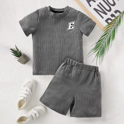 Toddler Boy's Textured Fabric And Contrasting Letter Design T-shirt Set