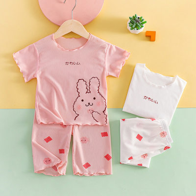 Summer new baby girl facial mask set, thin air-conditioned clothes, children's short-sleeved home clothes, western style two-piece suit