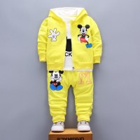 3-Piece Toddler Boy Autumn Casual Cartoon Print Long Sleeves T-shirt & Pants & Zip Hooded Jacket  Yellow