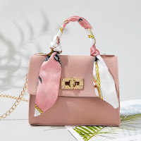 Girls' Solid Color Silk Scarf Decor Messenger Bag  Pink