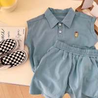 Korean handsome summer children's clothing~baby summer sports suit~brother and sister short-sleeved shorts suit foreign trade children's clothing  Blue