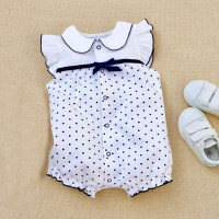 Summer baby short-sleeved jumpsuit summer crawling clothes small flying sleeve romper jumpsuit cotton cool pajamas  White