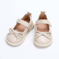 Toddler Girl Solid Color Bowknot Decor Velcro Leather Shoes  Beige