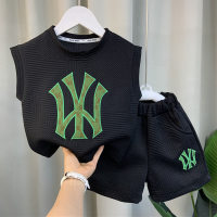 Baby vest, handsome two-piece set, summer new style, Korean version, Internet celebrity thin sports suit for small and medium-sized children, boys and girls  Black