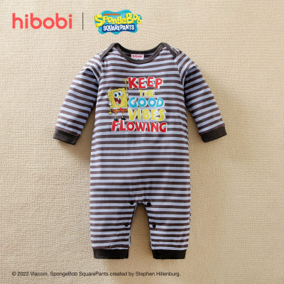 hibobi×Spongebob Baby Cute Print Stripe Combinaison en coton à manches longues