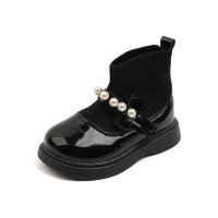 حذاء سهل الارتداء بجورب لؤلؤي للفتيات الصغيرات  أسود
