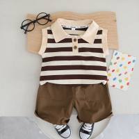 Boys summer sleeveless suit new style lapel striped children's vest short sleeve casual shorts two-piece suit  Brown