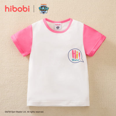 hibobi x PAW Patrol Camiseta de color de contraste de dibujos animados con estampado informal para niñas pequeñas