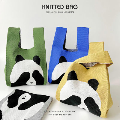 Niche design cute panda large capacity knitted shoulder bag handbag versatile travel tote bag