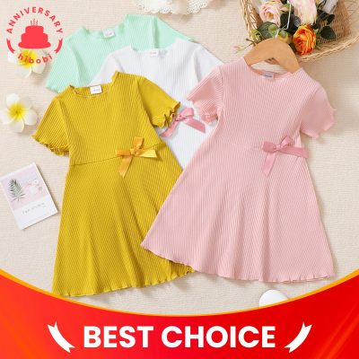 Toddler Girl Cute Bow Knot Decor Solid Color Dress