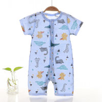 Summer baby jumpsuit pure cotton new style newborn baby short-sleeved thin open crotch crawler clothes children's clothing  Multicolor