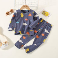 2-piece Toddler Boy Allover Cartoon Printed Long Sleeve Top & Matching Pants  Navy Blue