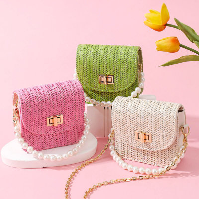 Einfarbige Mini-Handtasche aus Stroh für Mädchen