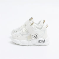 Toddler Solid Color Bear Pattern Velcro Sneakers  White