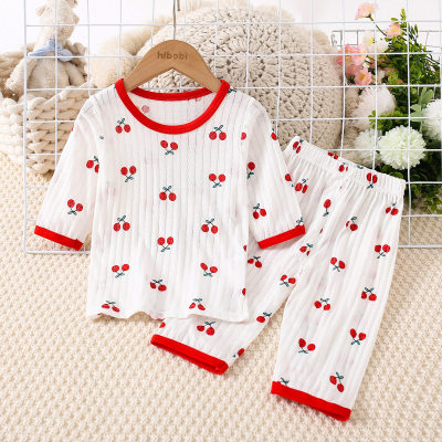 2-piece Toddler Girl Pure Cotton Allover Cherry Printed Short Sleeve T-shirt & Matching Pants