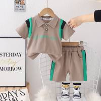 Baby summer short-sleeved suit 2024 new style 1-year-old boy summer clothes stylish clothes 3 infants and children two-piece suit  Gray