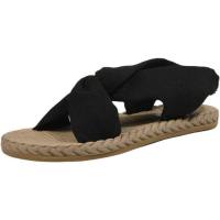 Sandalen im neuen Stil für Damen im Sommer im Freien, Stroh, Leinen, römische flache Sandalen, elastische Kreuz-Damenschuhe  Schwarz