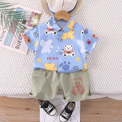 Einteilige Kinderbekleidung Großhandel 2024 Baby-Sommerkleidung Cartoon-Revershemd Kurzarm-Jungen-Cartoon-dünnes Hemd