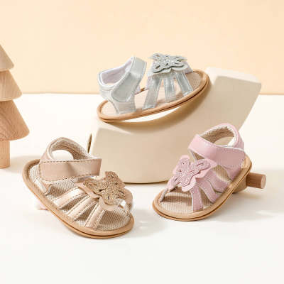 Baby Girl Solid Color Butterfly Decor Open-toed Sandals