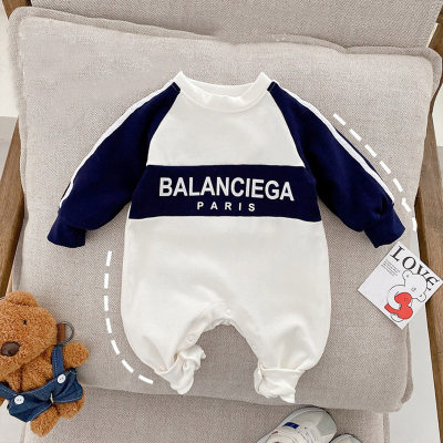 Bebê primavera e outono de manga comprida estilo esportivo macacão bebê puro algodão macacão 0-18 meses recém-nascido rastejando roupas