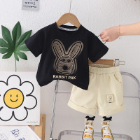 Children's summer new casual short-sleeved suit two-piece suit  Black