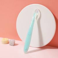 Maternal and infant products baby soft head silicone food spoon food grade baby rice paste puree spoon children feeding tableware  Light Blue