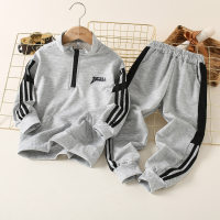 2-piece Toddler Boy Letter and Stripe Pattern Zipper Front Sweatshirt & Matching Pants  Gray