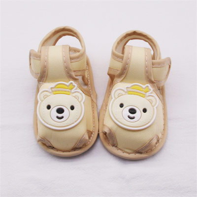 Baby solid color bear pattern soft sole sandals