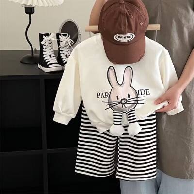 Vestito casuale del coniglio del fumetto dei bambini 2023 Primavera e autunno Nuovo stile coreano Ragazze maglione a righe pantaloni a due pezzi Set alla moda