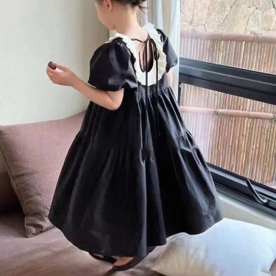 Koreanischer Stil Kinderkleidung Mädchen Kleid 2024 Sommer Kinder College-Stil Rock kleines Mädchen Kurzarm-Hemdkleid trendy