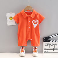 Work style baby jumpsuit, summer cotton short-sleeved lapel crawler, loose and western-style outdoor clothing for men and women  Orange