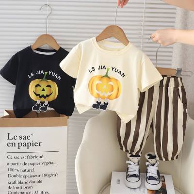 Summer outerwear for infants and young children, fashionable pumpkin letter round neck short-sleeved thin suit, boy summer suit