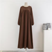 Lockeres, langärmliges, einfarbiges Pullover-Kleid für Damen in Übergröße  Kaffee