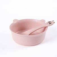 Wheat straw bowl and spoon for children to prevent scalding and falling  Pink