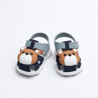 Sandalias de velcro con decoración de oso calado para niños pequeños  Azul