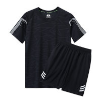 Kurzärmeliger Sportanzug, schnelltrocknende Kleidung, lässige Fußball-Lauftrainingskleidung, kurzärmelige Shorts  Schwarz