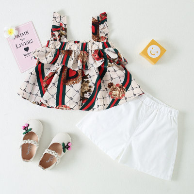 Tops e shorts doces com padrão floral menina infantil