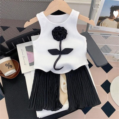 Girls summer suit sleeveless vest two-piece suit baby girl wide-leg pants stylish summer clothes