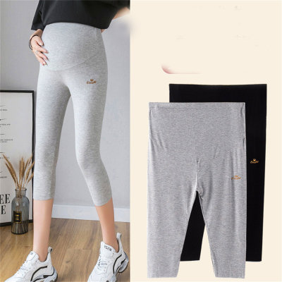 Summer thin maternity leggings comfortable breathable threaded pregnant mothers seven-point pants solid color high waist pregnancy leggings