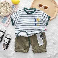 2024 new summer children's clothing short-sleeved shorts boys two-piece summer clothing children's suit one piece drop shipping  Green