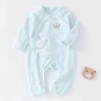Lace-up baby jumpsuit newborn clothes pure cotton baby underwear pajamas baby clothes butterfly clothes  Cyan