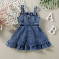 Infant Girls Denim Dress with Straps  Blue