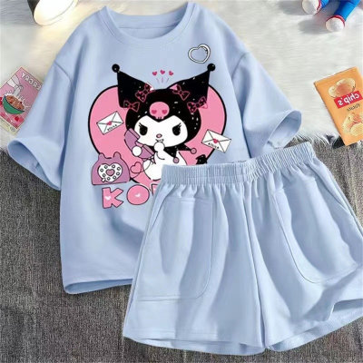 Children's suit Kuromi summer new ins cartoon cotton short-sleeved T-shirt shorts casual sports suit female two pieces