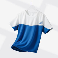 Sommer Kindermode Trend Kontrastfarbe Sport Kurzarm Tops für mittlere und große Jungen und Mädchen einfache Buchstaben Sweatshirts T  Blau